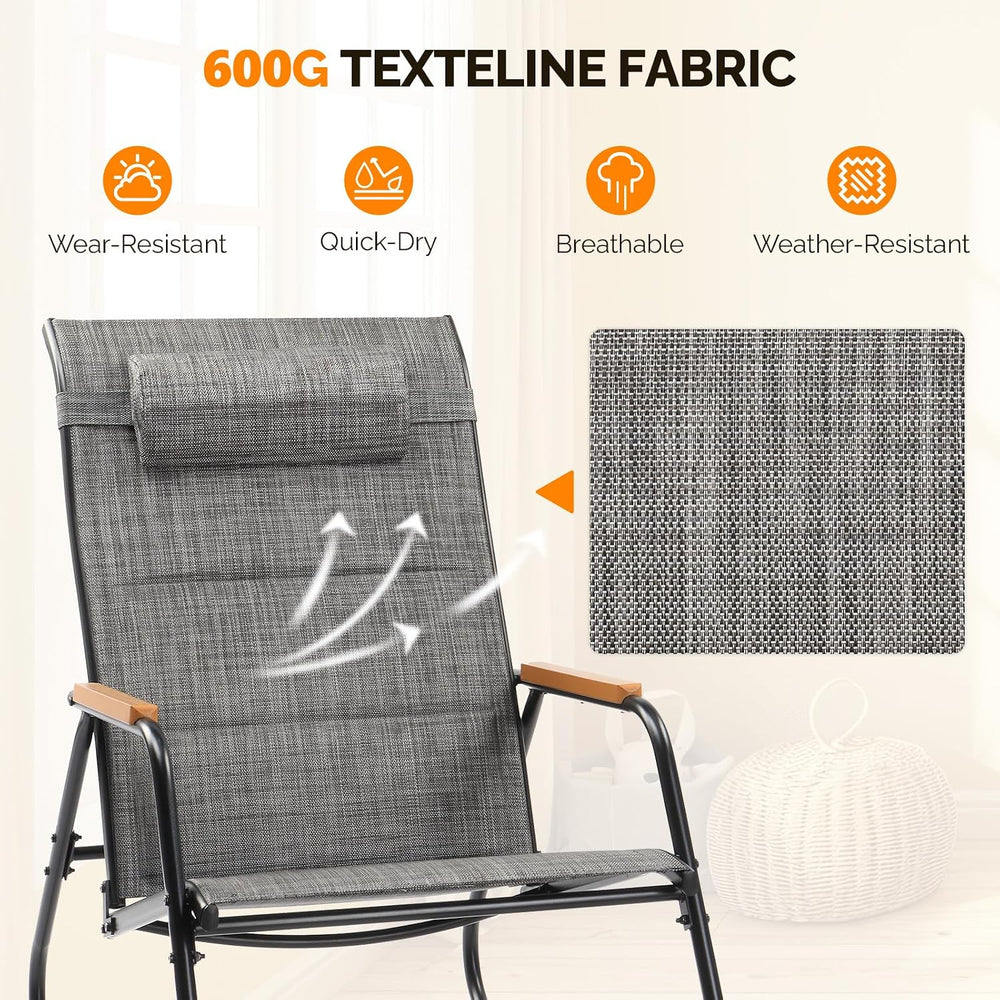 VINGLI Outdoor Rocking Chair, 450lbs Capacity Portable Outdoor Rocker with Fo...