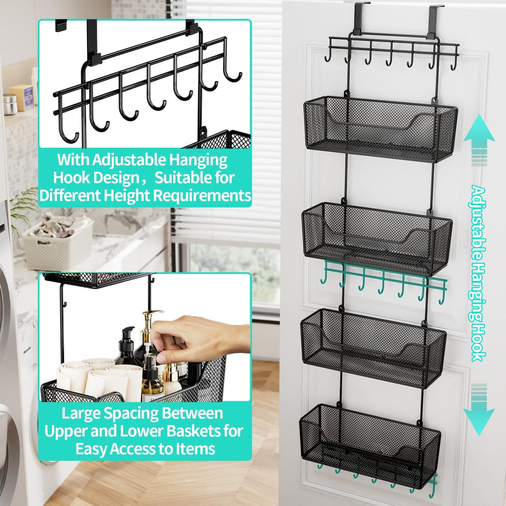 HapiRm Over The Door Organizer - Hanging Door Organizer with 4 Metal Large Ca...