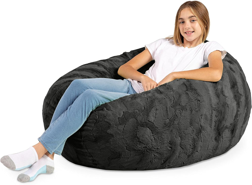 Jaxx Cocoon 4 Foot Bean Bag Chair - Faux Fur, Black