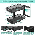 Under Sink Organizer, 1-Pack of 2-Tier Metal Slide Out Pull Out Cabinet Organizer Shelf, Height Adjustable Organization and Storage Series, Bathroom/Desktop/Cabinet/Kitchen organization, Black