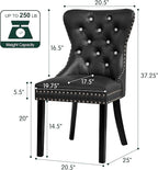 SyMax Dining Chairs Set of 6, Faux Leather Wingback Upholstered Dining Room Chairs with Diamond and Nailhead, Mid Century Modern Tufted Kitchen Chairs with Wood Legs, Black