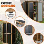 Outdoor Storage Cabinet with Shelves, Wood & Metal Storage Shed with Weatherproof Roof, 3 Removable Shelves, Double Lockable Doors, Adjustable Feet, Outside Storage Cabinet for Garage, Patio, Backyard