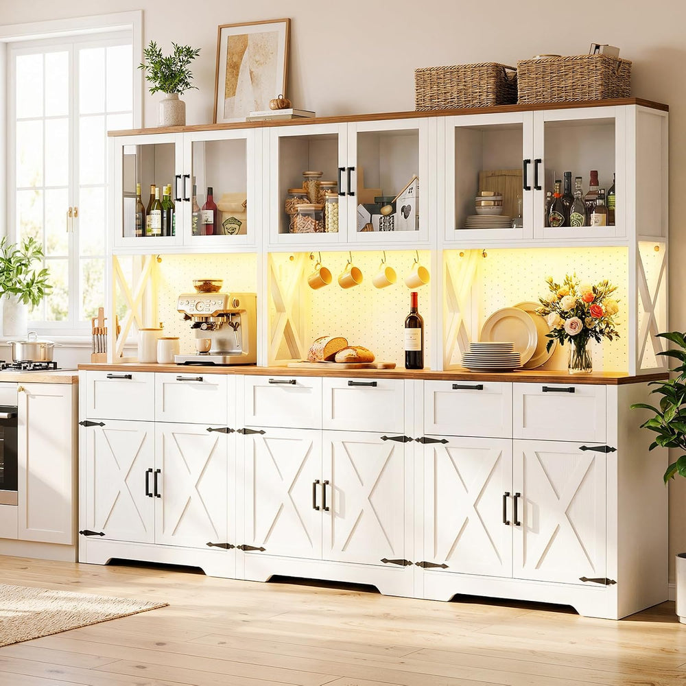 Unikito 94.5" Wide Kitchen Pantry Cabinet with 3 Power Outlets & LED...