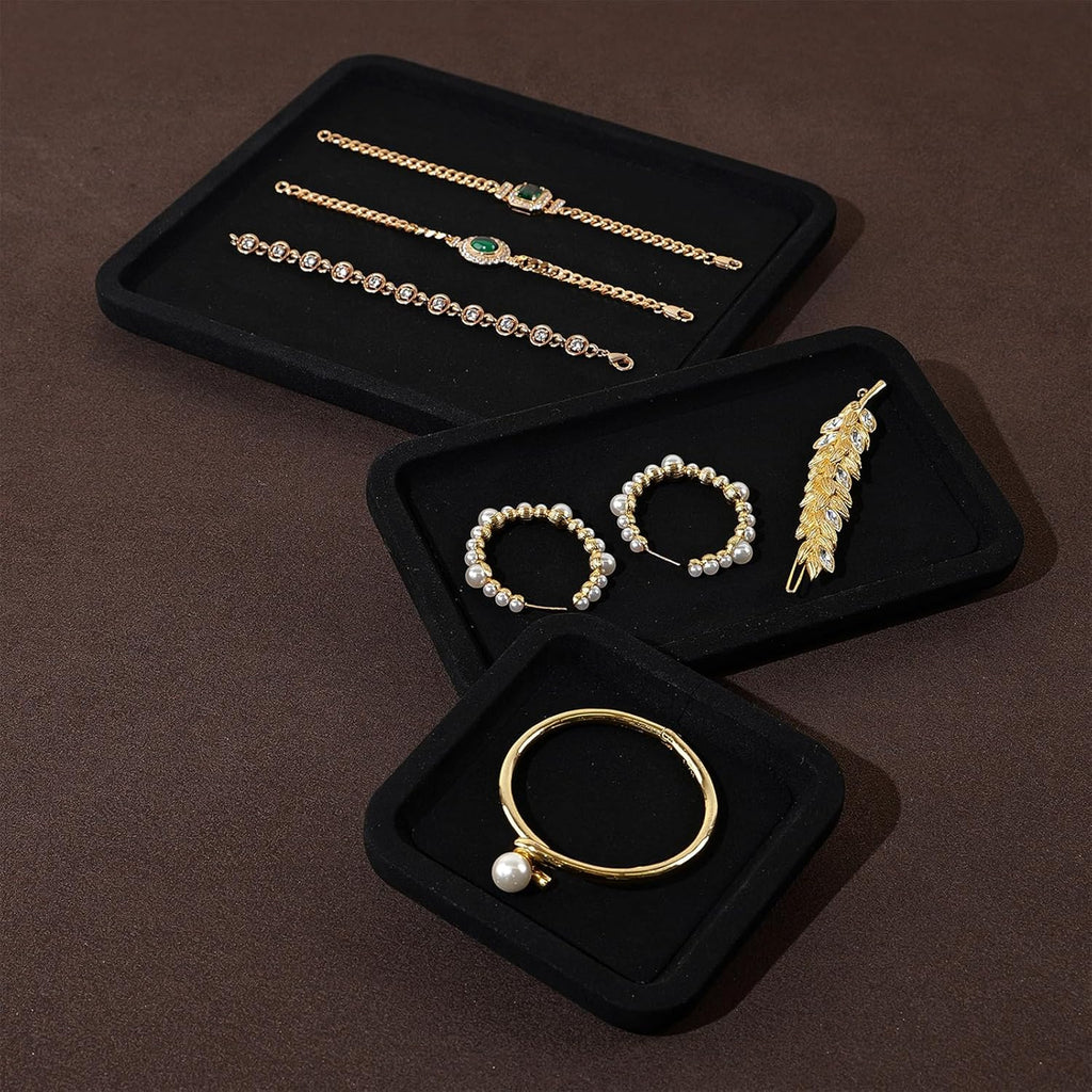 Microfiber Jewelry Display Flat Tray for Rings Earrings Necklace Bracelet, Jewelry Photograph Display Catchall Organizer Tray Dish(M,Black)