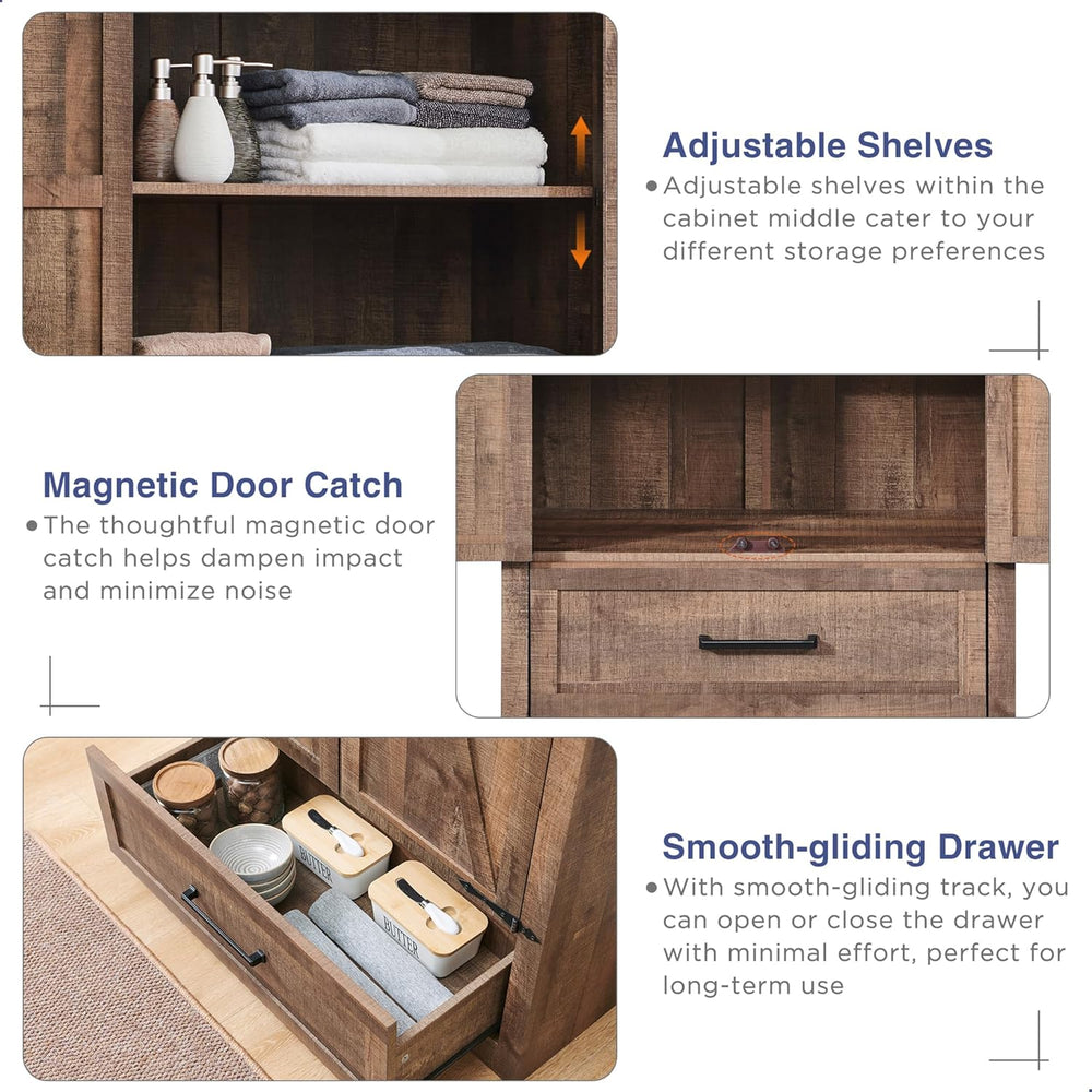 Farmhouse Kitchen Pantry Cabinet - 72" Tall Wood Kitchen Storage Cabinet...