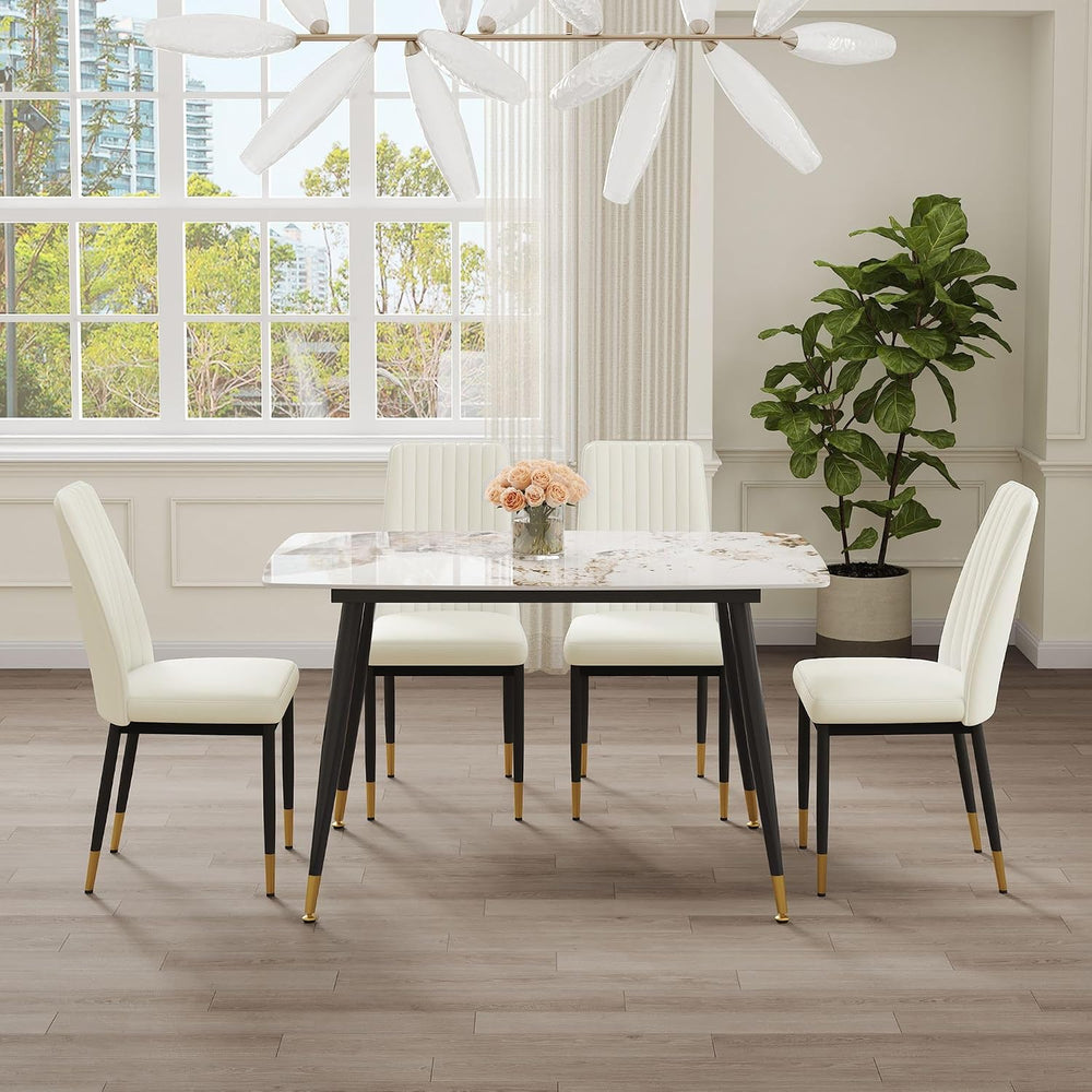 5 Pieces Modern Sintered Stone Dining Table Set 50" Rectangular Faux Mar...
