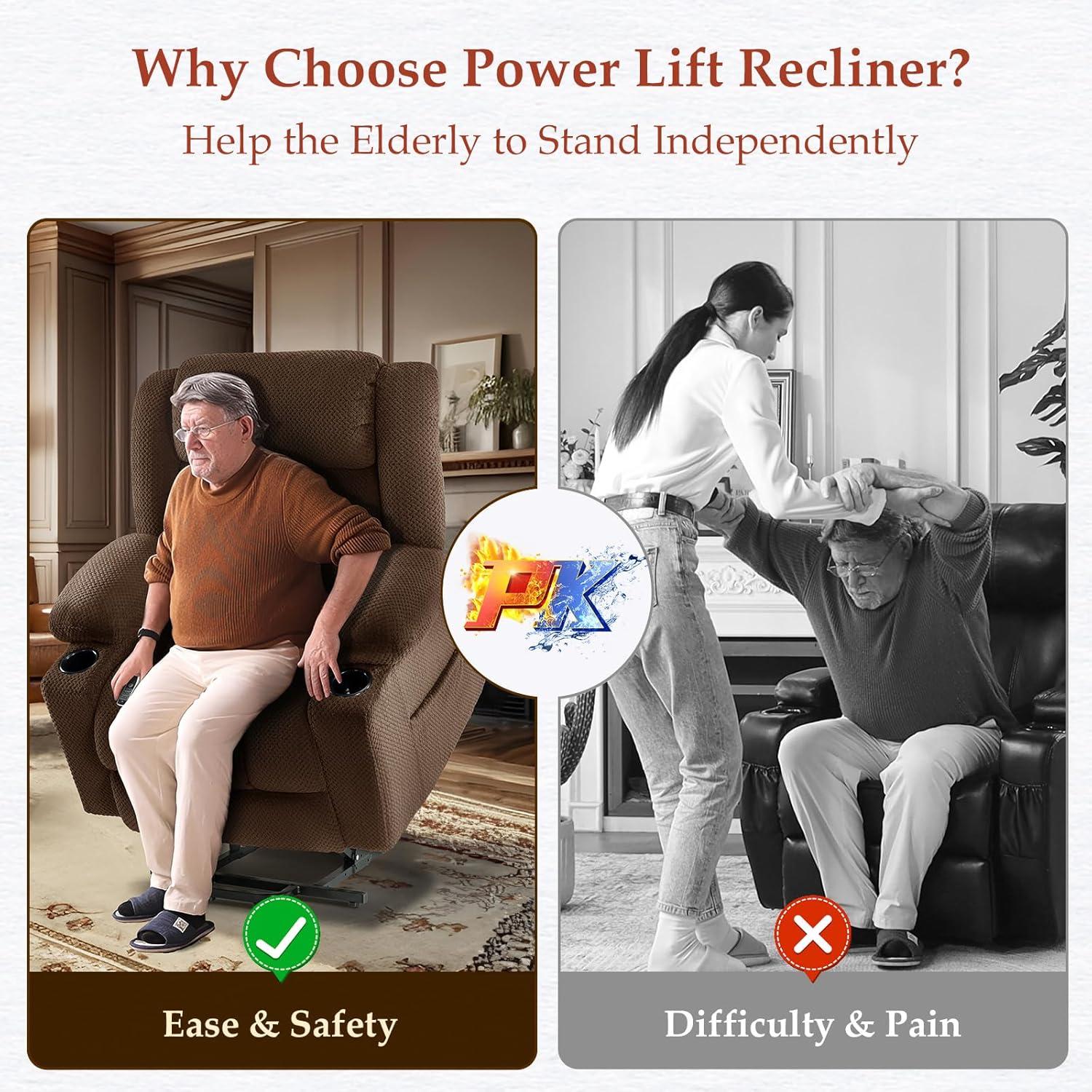 3 Motor Large-Wide Lift Chair, Infinite Position, 180° Lay Flat, Power Lift Chairs Recliners for Elderly Big and Tall, Massage & Heat, Extended Footrest (Dark Brown, Large Wide)