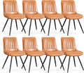 Dining Chairs Set of 8, Modern Dining Chairs with Thick Cushions, PU Leather Upholstered Kitchen Dining Room Chairs with Metal Legs for Dining Living Room (Caramel)