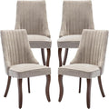 Beige Mid Century Dining Chairs Set of 4, Modern Kitchen & Dining Room Chairs Set of 4, Fabric Upholstered Kitchen Chairs, Sillas de Comedor, Wood Legs (Beige, 4 Pcs)