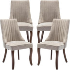 Beige Mid Century Dining Chairs Set of 4, Modern Kitchen & Dining Room Chairs Set of 4, Fabric Upholstered Kitchen Chairs, Sillas de Comedor, Wood Legs (Beige, 4 Pcs)