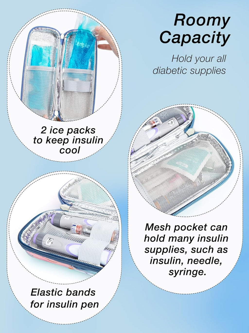 Leng Ke Upgraded Insulin Travel Case - EVA Diabetes Cooler TSA Approved With 2 Ice Packs, Portable Medicine Cooler for Insulin Pen (Pink)