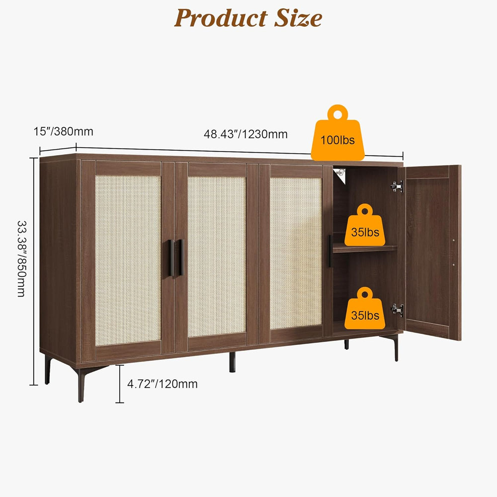 JASIWAY Buffet Cabinet with Storage, 48" Rattan Sideboard with Adjustabl...