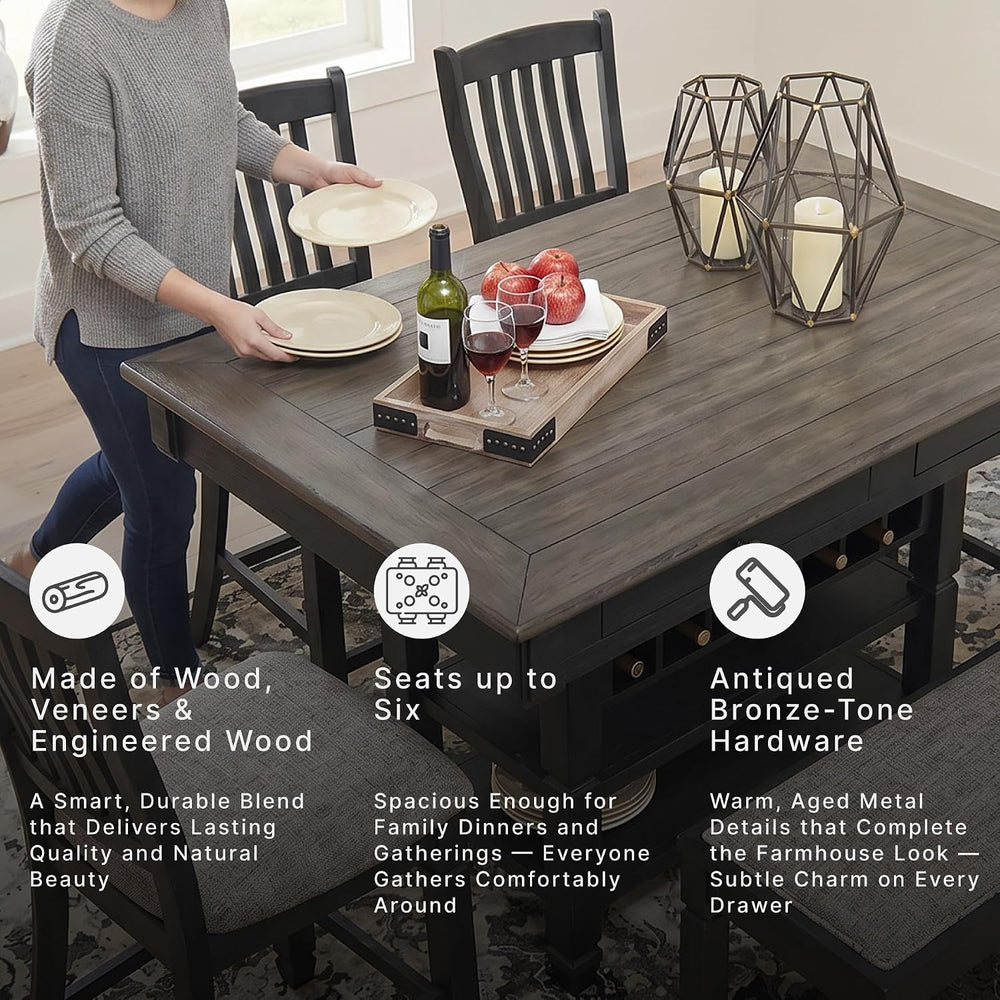 Signature Design by Ashley Counter Height Table with Storage, Farmhouse