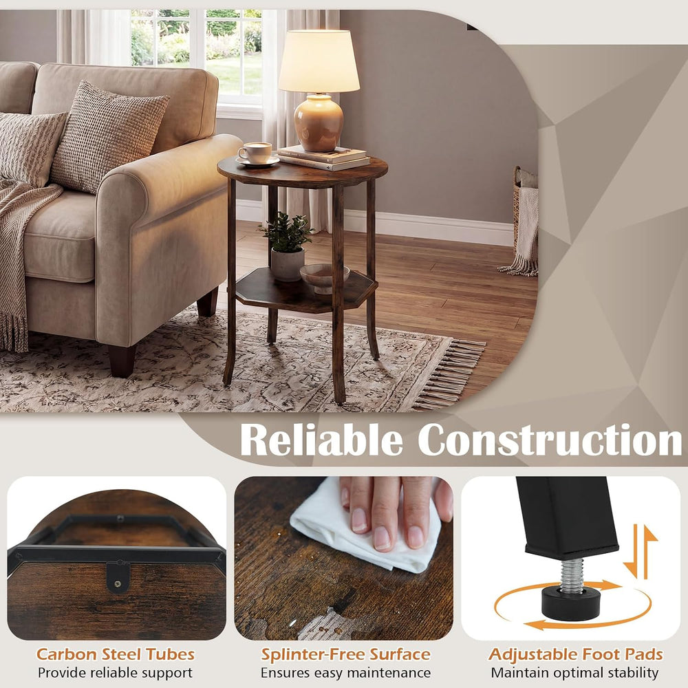 Giantex Round Side Table Set of 2, 2-Tier Small Sofa Couch End Table with Sto...