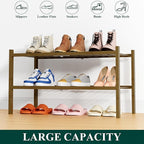 Smiry Shoe Rack, 2 Tier Thick Bamboo Shoe Organizer, Stackable Free Standing Wooden Shoe Storage Shelf for Closet, Entryway, Front Door Entrance, Walnut