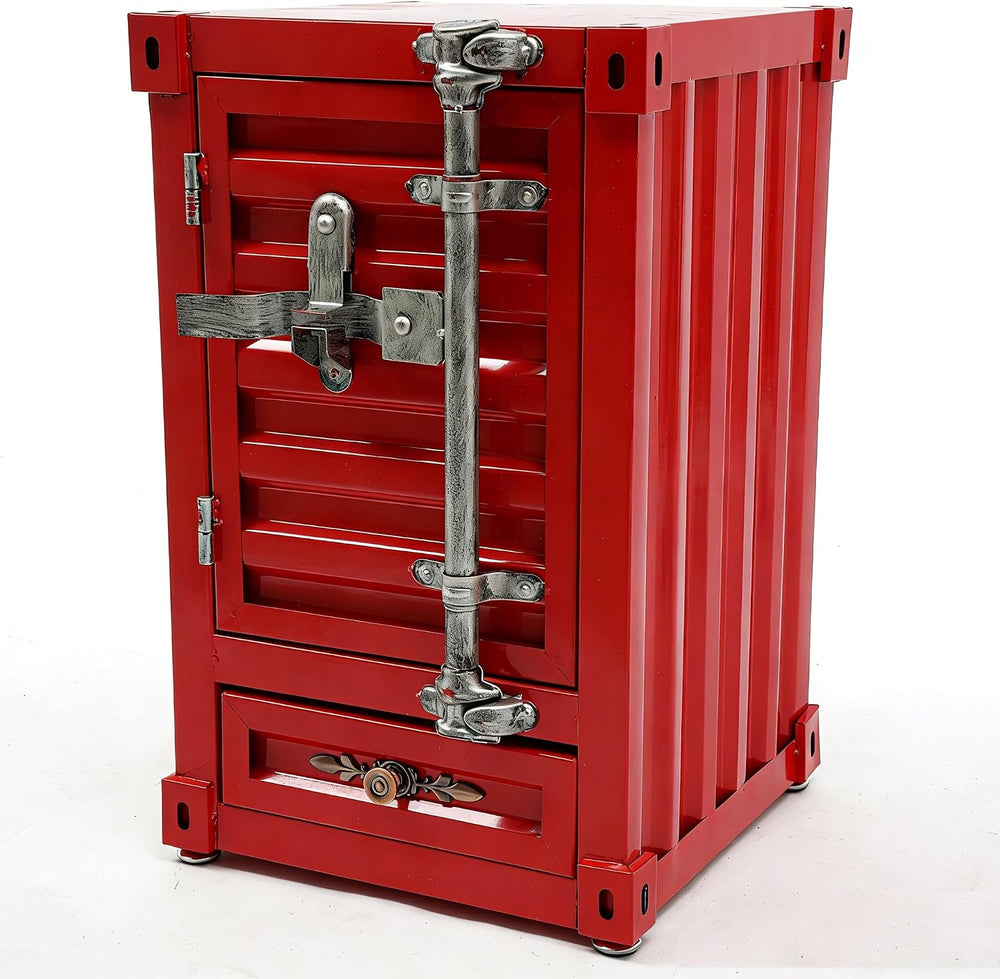 Industrial Metal Container Side Table 3-Tier Iron Cabinet with Drawer and Pas...
