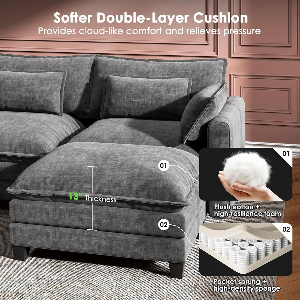 Marsail Modular Sectional Sofa 110.6" U-Shaped Modern Comfy Cloud Couch,...