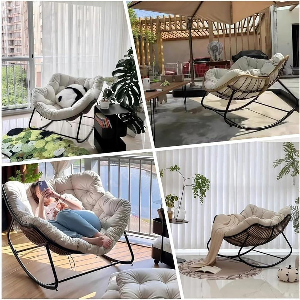Rocking Chair with Cushion, Oversized Egg Chair Indoor Outdoor, All-Weather L...