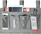 Linen Bedside Caddy, Bedside Storage Organizer for Hospital Beds, College Dorm Rooms or Baby Bed (6 Pockets-Grey)