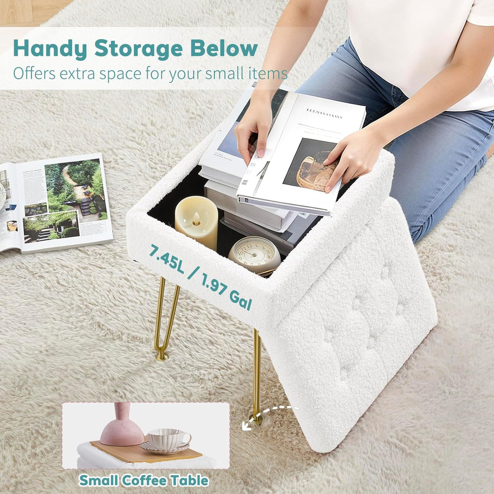 BRIAN & DANY Vanity Stool, Sherpa Vanity Stool Chair with Storage, Rectan...
