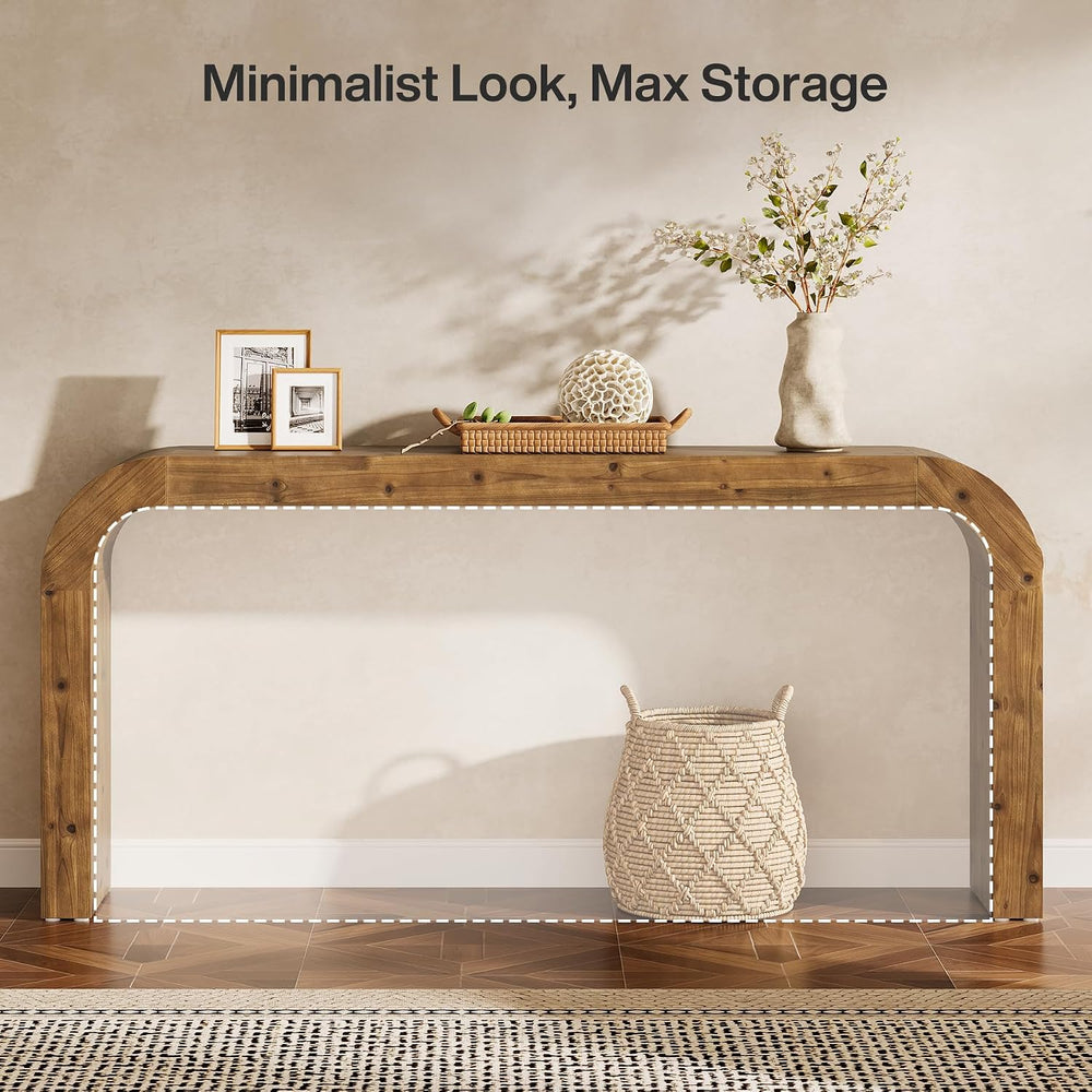 71" Solid Wood Console Table, Farmhouse Waterfall Sofa Table with Curved...