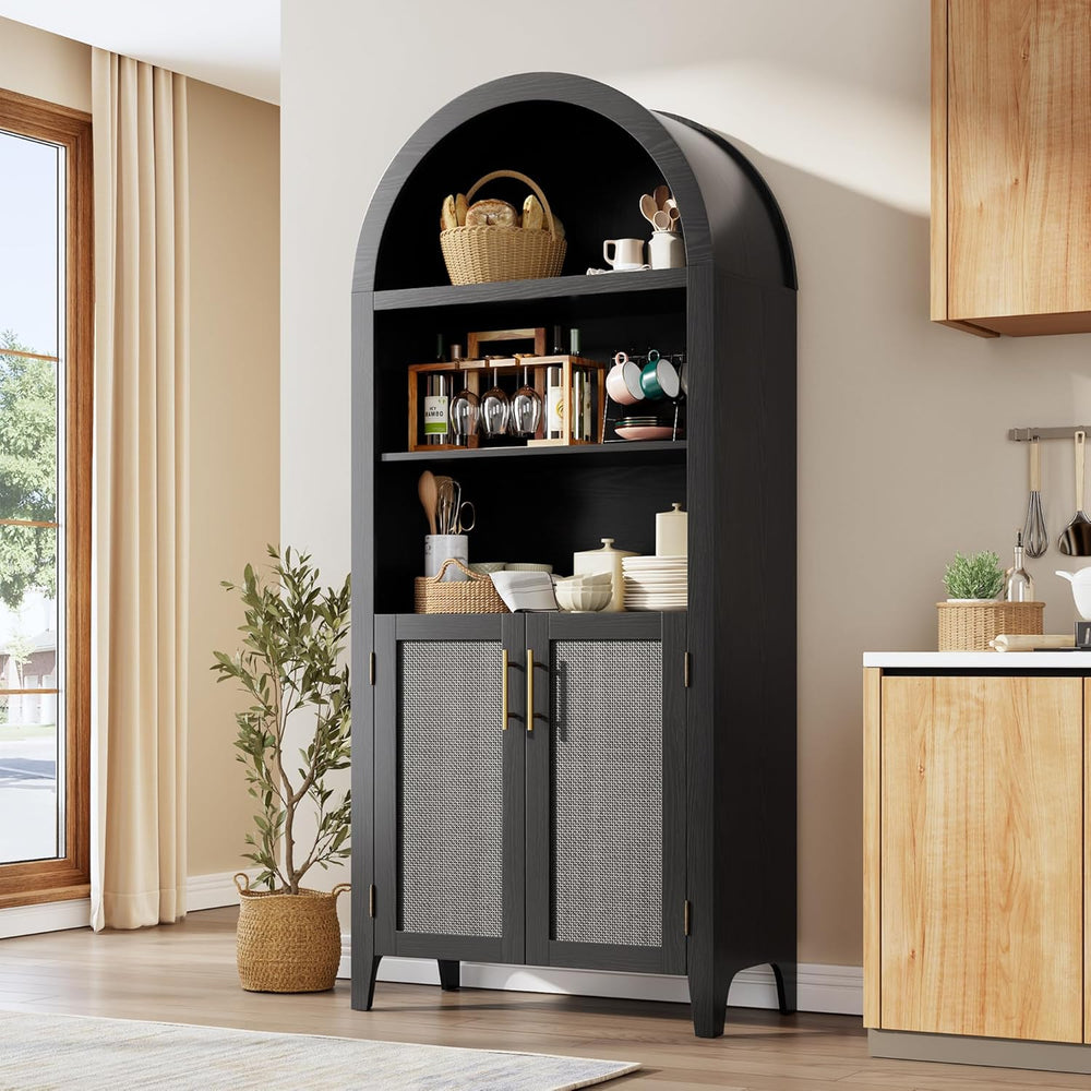 IDEALHOUSE Arched Kitchen Pantry Cabinet with Doors - 5-Tier Open Display She...