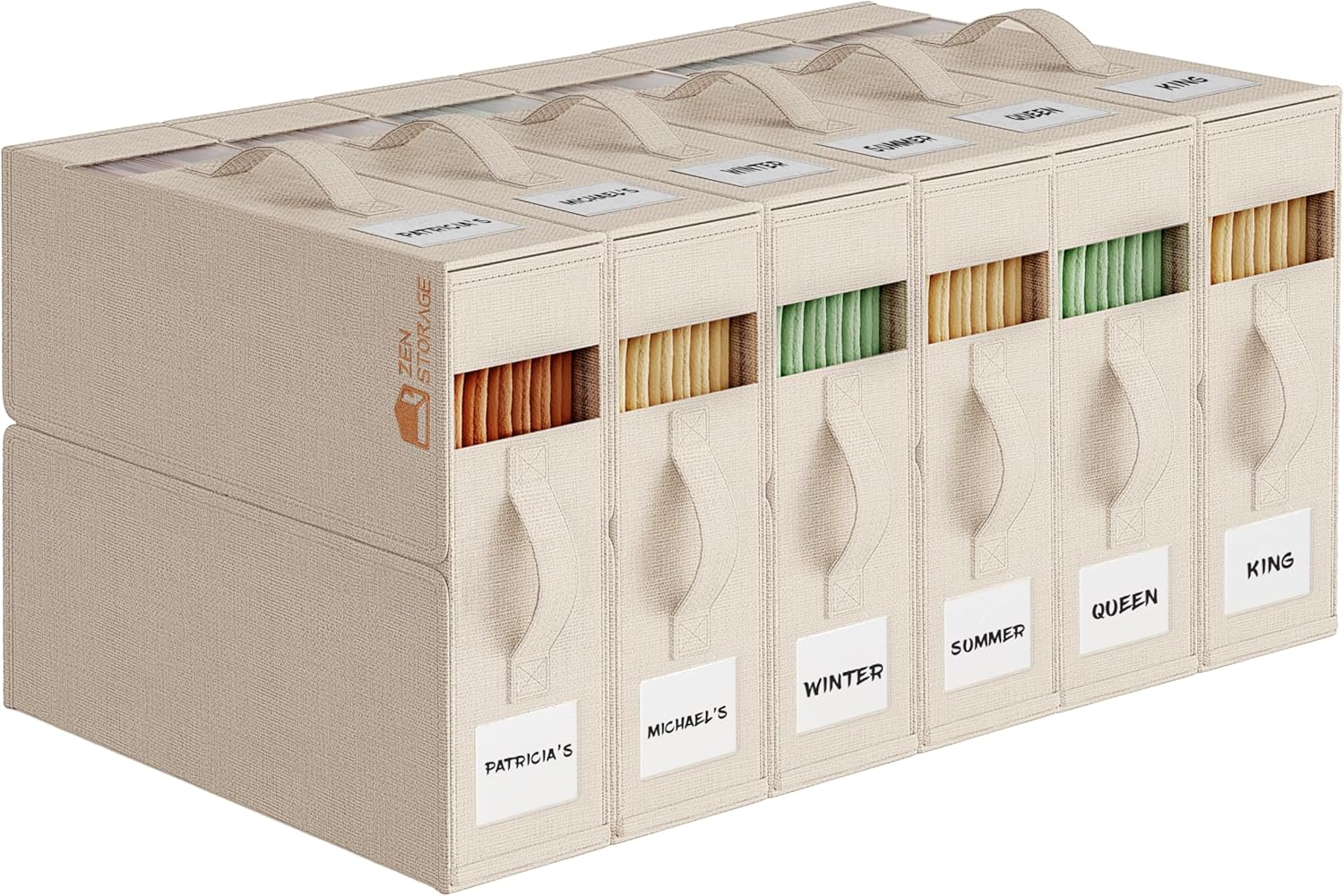6Pack Sheet Organizers and Storage - King/Queen Size Sheet Storage Organizer with Window, Foldable & Dustproof Sheet Organizer for Linen Closet for Summer Blankets & Sheet Sets,Beige