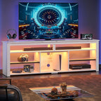 Bestier TV Stand for 75 inch TV, Tall LED Entertainment Center with Adjustable Shelf, Gaming TV Console with Storage for PS5, Modern TV Cabinet for Living Room Bedroom, White Marble