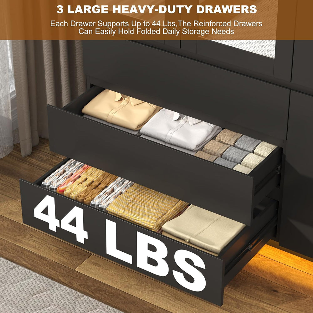 75"H Tall Modern 3 Doors Wooden Armoire Wardrobe Closet with 3 Drawers &...