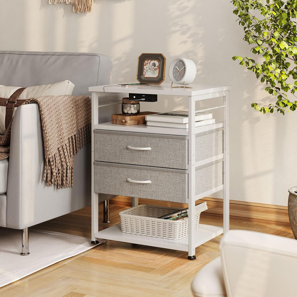 AODK 27.6" H Night Stand with Charging Station and LED Lights, Bed Side ...