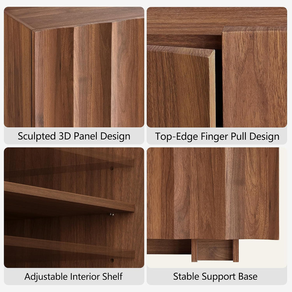 win2win 61.7" Fluted Sideboard Buffet Cabinet with Storage, Walnut | Mid Century Modern Credenza with Adjustable Shelves, Modular Accent Cabinet for Living Dining Room Hallway,Wave Design