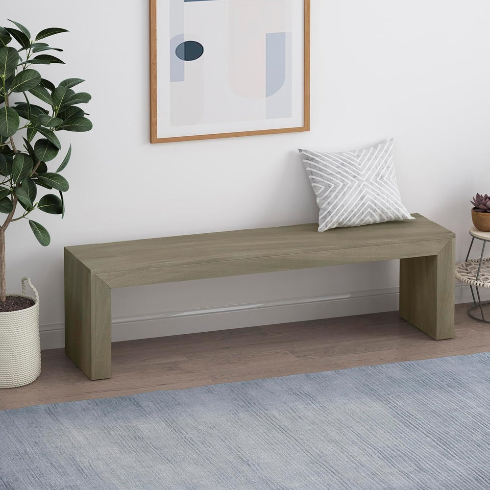 GDFStudio Farmhouse Acacia Wood Dining Bench, Light Gray Oak