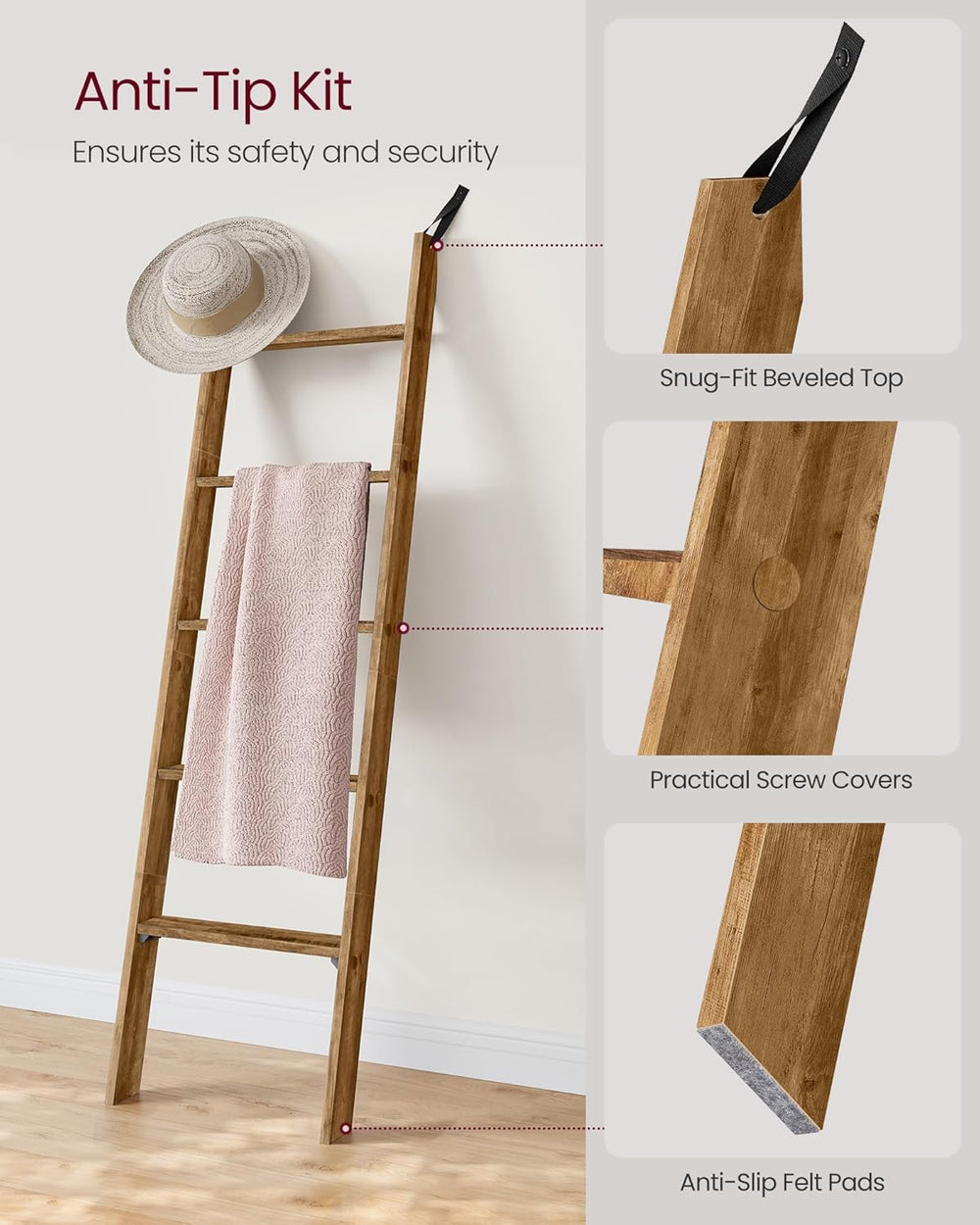 VASAGLE Blanket Ladder Decorative Farmhouse for The Living Room, 5-Tier Ladde...