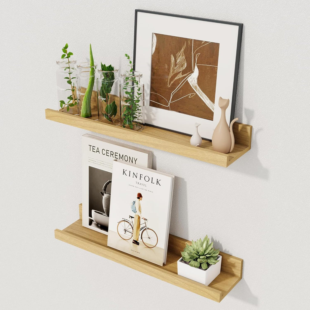 Axeman Floating Shelves for Wall | Picture Ledge Shelf Set of 2 | Rustic Oak Picture Shelf for Wall with Ledge | Small Floating Shelves with Lip | Photo Ledge Shelves for Books Album Records