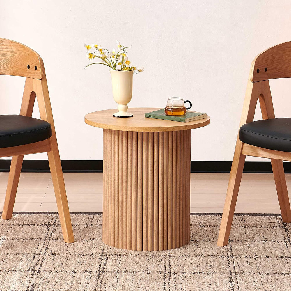 Homedot Small Round Accent Side Table with Wood Strip Base for Living Room, 1...