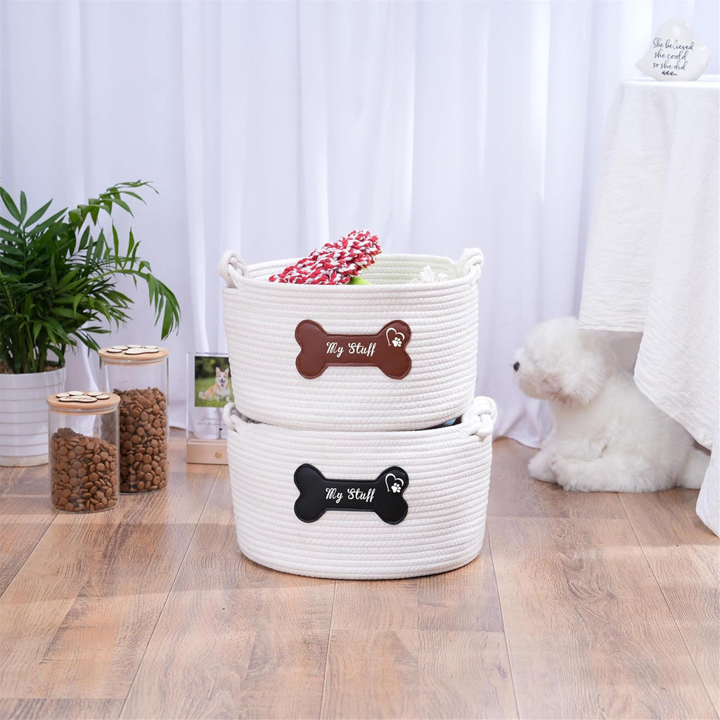 JUPPE Pet Dog Basket with Personalized Name, Dog Toys Storage Organizer Custom Cotton Rope Basket Nursery Decor (Pet Dog Basket)