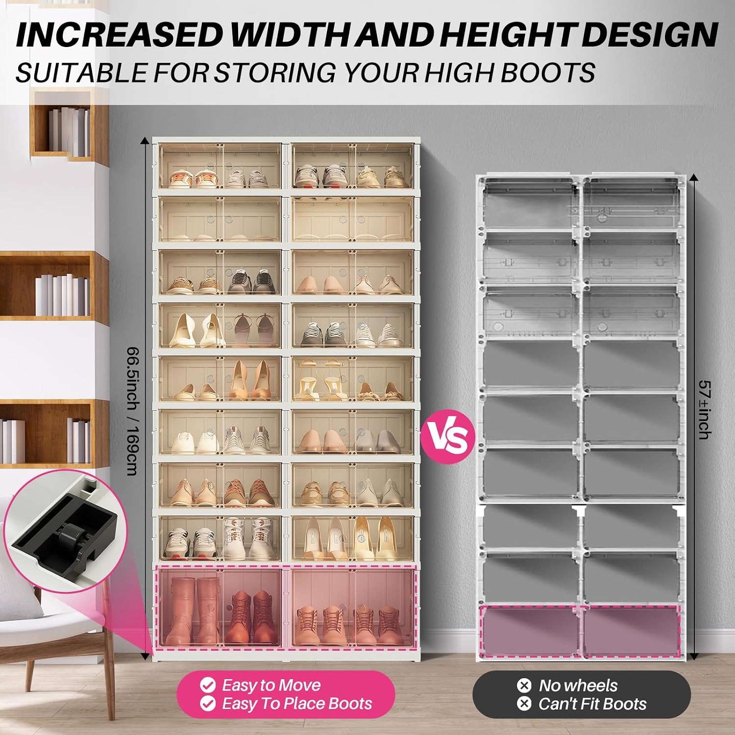 Redlife 9 Tier 36 Pairs Foldable Shoe Rack Organizer | Clear Portable Plastic Shoes Rack, Collapsible Shoes Storage Box with Lids Door, Large Tall Shoe Cabinet for Closet