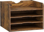 Snughome Vintage Wood File Organizer Desktop, 13.7‘’ Document Letter Mail Tray Sorter with 3 Adjustable Shelves, Wooden Desktop Paper File Sorter Holder for School Home Office Supplies (Rustic Brown)