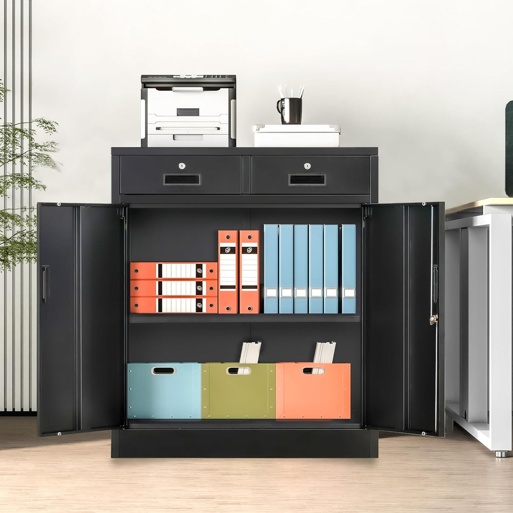 Wanfu Metal Storage Cabinet, 36" H Locking Storage Cabinet with 2 Drawer...