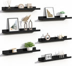 upsimples Floating Shelves for Wall, 23.6 Inch Shelves for Decor Storage Set of 6, Wall Mounted Wood Shelf for Bedroom, Living Room, Bathroom, Kitchen, Long Picture Ledge Shelves, Black