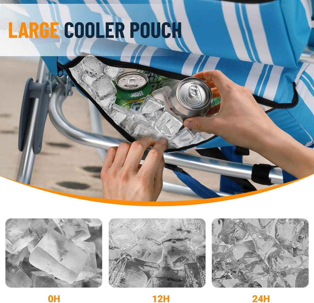 Overmont Low Beach Chair with Cooler Bag - 6-Positions Lay Flat with Ergonomi...