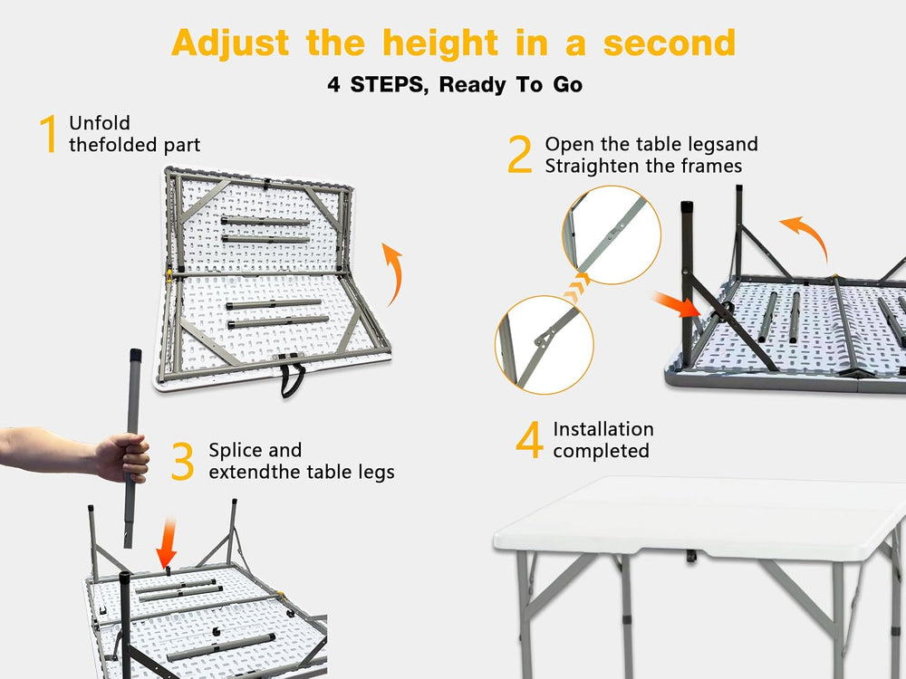 34" Square Folding Card Table, 3ft Foldable Portable Plastic Table | 3 f...