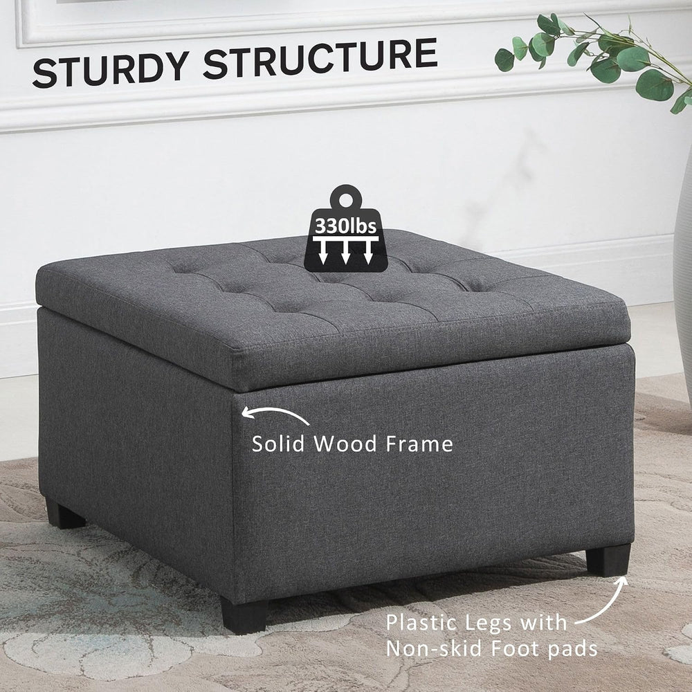 Vintage Button-Tufted Storage Ottoman with Flip-Top Seat