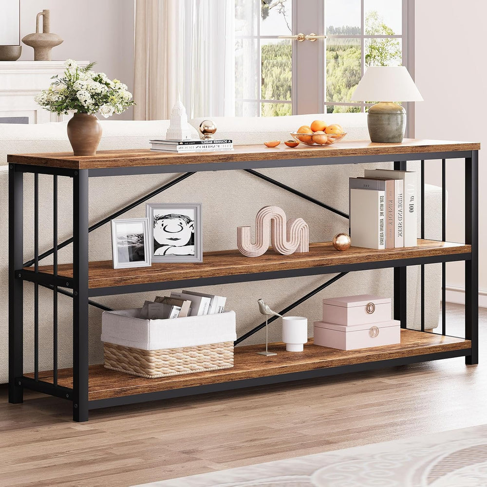 LVB Farmhouse Industrial Console Table for Home, Rustic Brown, 70 Inch | Wood...