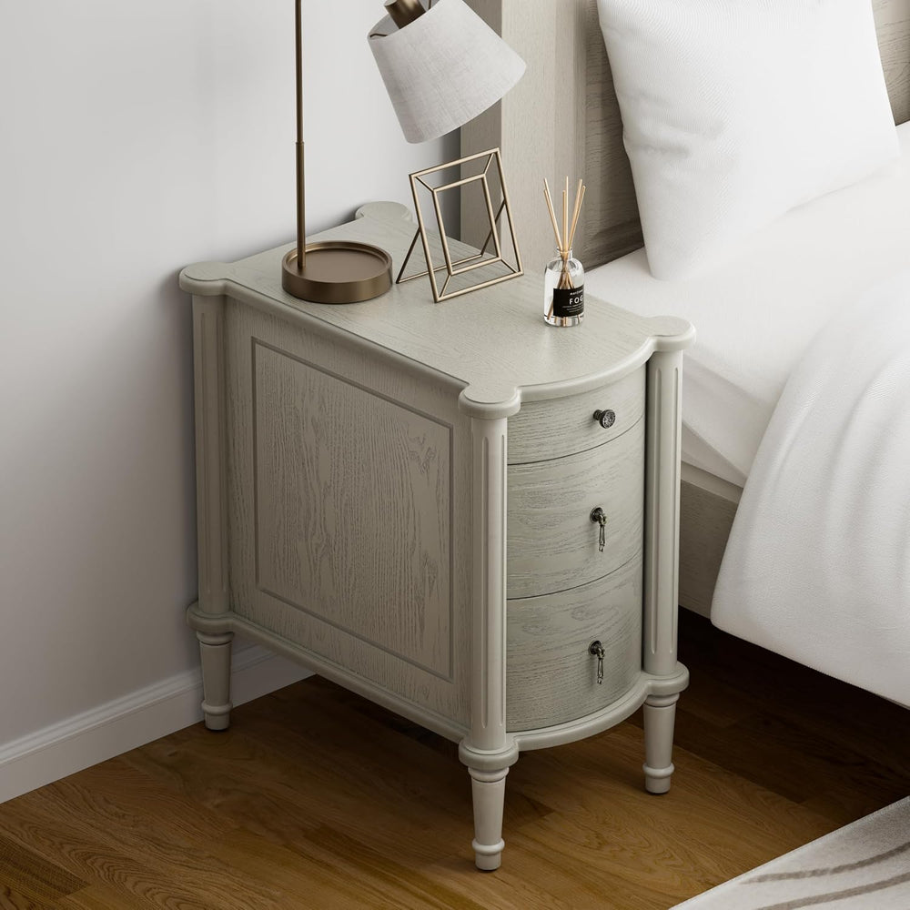 COZAYH Farmhouse 3 Drawer Nightstand with Charging Station, Bedside Table wit...