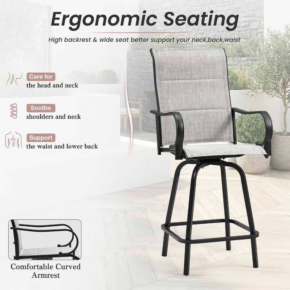 3 Piece Outdoor Swivel Bar Stools Set,Outdoor High Top Table and 2 High Swive...