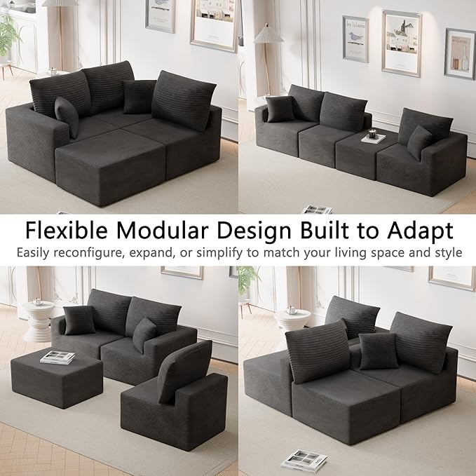 Homall Sectional Couches for Living Room, Modern Boneless Couch with Deep Seat, Upholstered Cloud Sofa, No Assembly Required (Black, L Shaped Sofa)