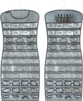 Hanging Jewelry Organizer Dual Sided 84 Clear Pockets and 6 Hook Loops Storage for Holding Jewelries Hair Accessories Dress Shaped Earring Holder (84 Pockets and 6 Hook Loops -Grey)