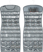 Hanging Jewelry Organizer Dual Sided 84 Clear Pockets and 6 Hook Loops Storage for Holding Jewelries Hair Accessories Dress Shaped Earring Holder (84 Pockets and 6 Hook Loops -Grey)