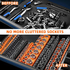 Magnetic Socket Organizer Holder Set – 8-Piece Tool Organizers Including 1/4", 3/8" and 1/2" Drive Socket Holder Metric & SAE 207 Pieces Socket Trays (Sockets are not Included)